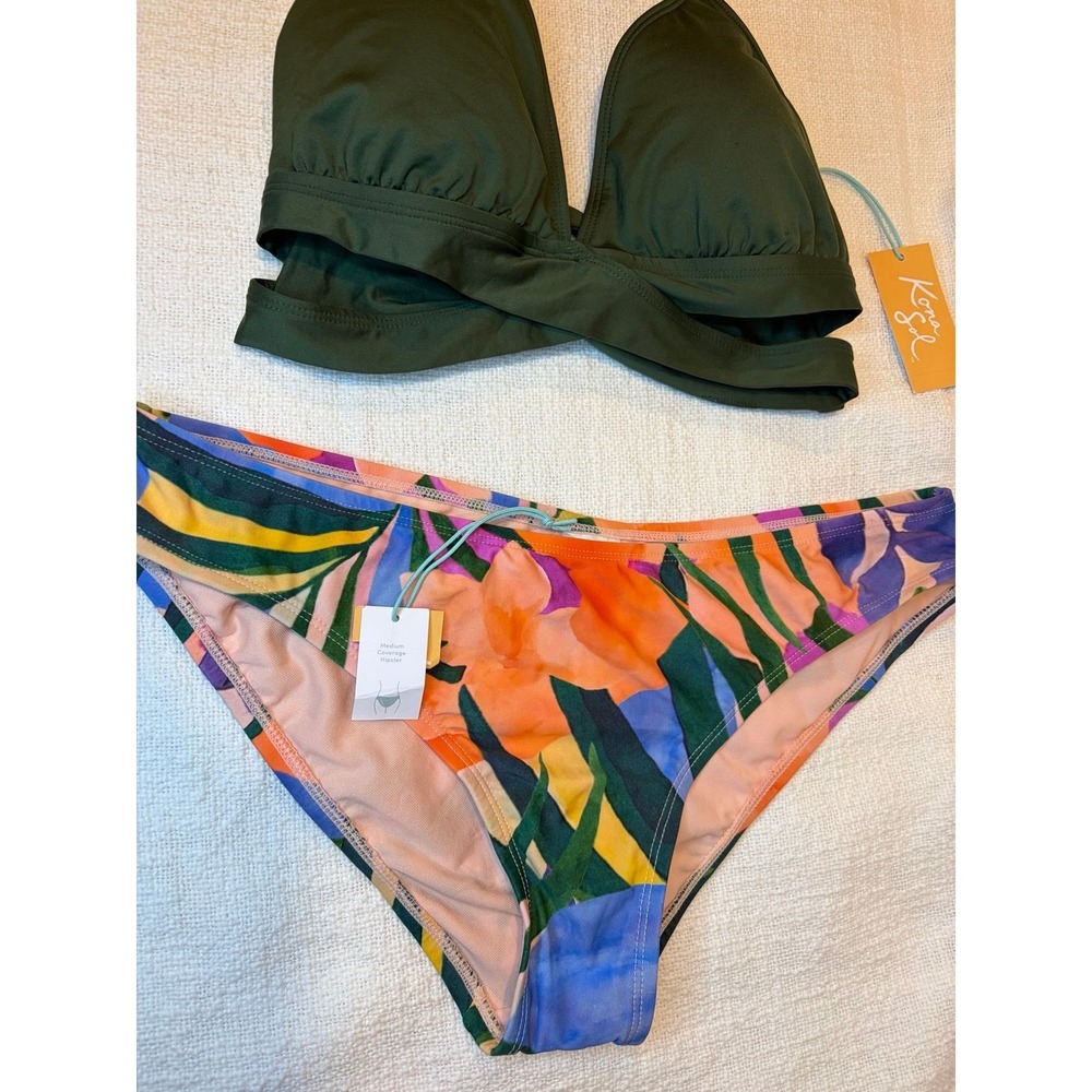 Kona sol 2 piece Bikini set - Bikini top halter tie & tropical bikini bottom L - Picture 3 of 5